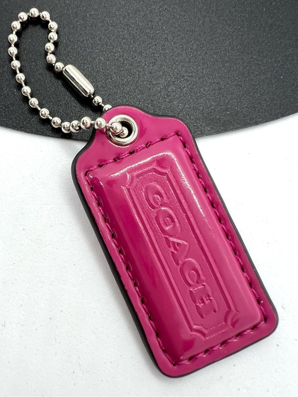 Coach Fuchsia Pink Patent Leather 2” Hang Tag Bag Charm Keychain